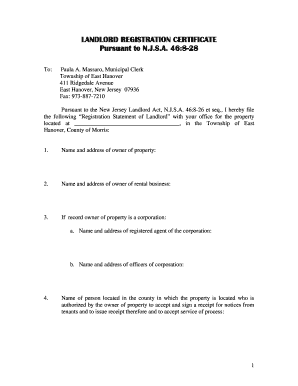 New Jersey Landlord Registration Certificate