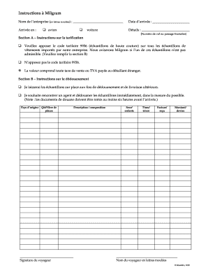 Formulaire d’instructions relativement au transport d’échantillons sur soi