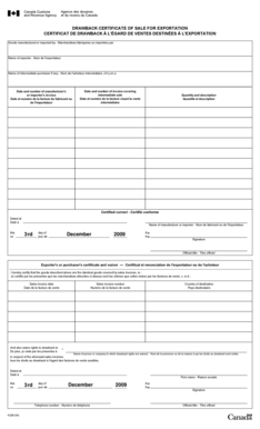Canada Drawback Certificate of Sale for Exportation