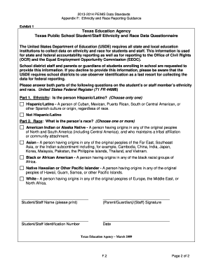 Texas Public School Student/Staff Ethnicity and Race Data Questionnaire
