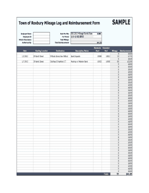 Mileage Log / Reimbursement Form (Sample) - Town of Roxbury