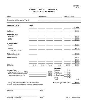 Travel policy template - 1-9 Exhibit B Travel Expense Form (PDF) - Contra Costa Water District