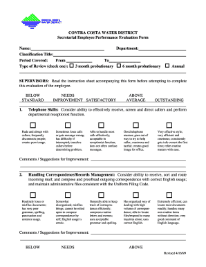 Secretarial Employee Performance Evaluation Form
