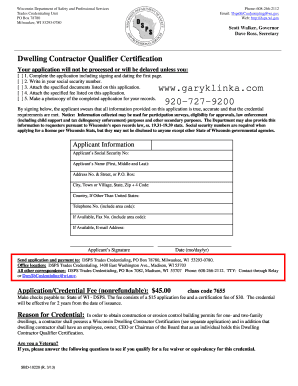 Wisconsin Dwelling Contractor Qualifier Certification