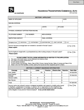 Hazardous Transporters Commercial Auto Application