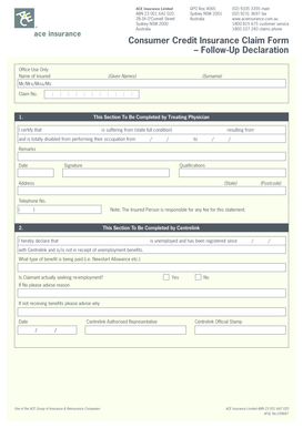 Consumer Credit Insurance Claim Form