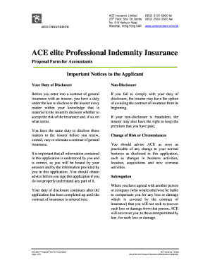 Professional Indemnity Insurance Proposal Form for Accountants