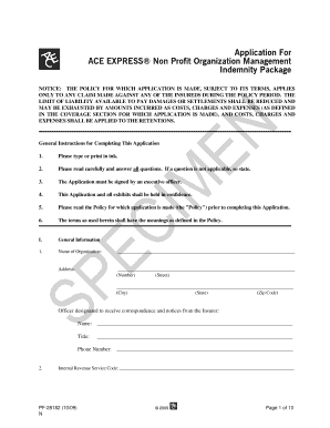ACE Express Non Profit Organization Management Indemnity Application