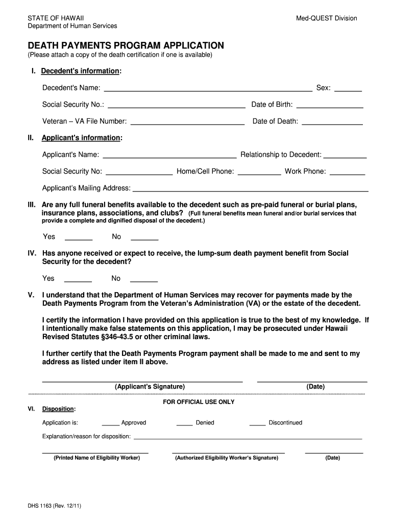 Dhs 1163 Hawaii Form Fill Online Printable Fillable Blank PdfFiller