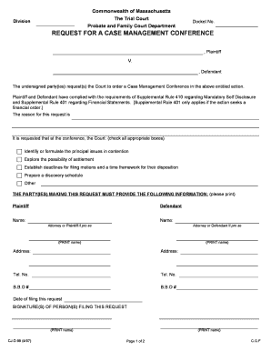 Massachusetts Case Management Conference Request