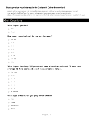 Golfsmith Driver Promotion Questionnaire