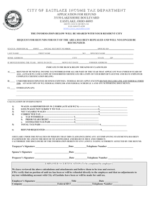 Eastlake Income Tax Refund Application