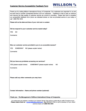 Customer Service Accessibility Feedback Form
