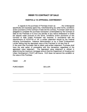 Rider to Contract of Sale