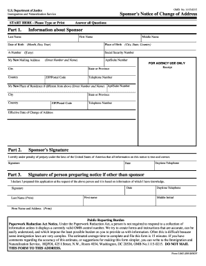 Immigration Sponsor's Notice of Change of Address