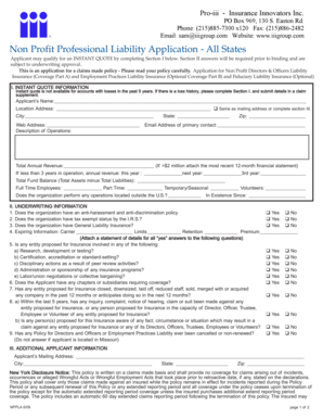 Non Profit Professional Liability Application
