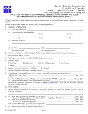 Medical Laboratories Professional Liability Insurance Application