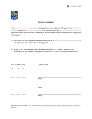 Form 3962 Mortgage Acknowledgement