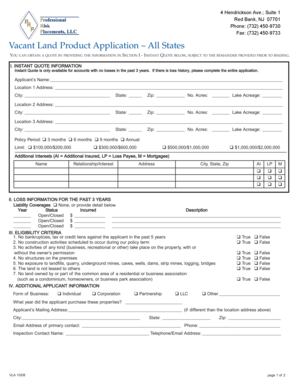 Vacant Land Product Application