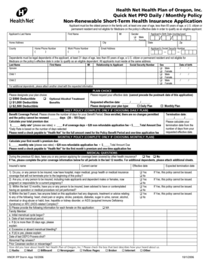 Health Net Short-Term Health Insurance Application