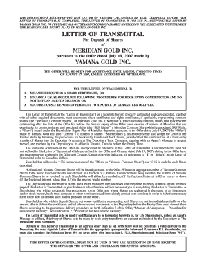 Letter of Transmittal for Meridian Gold Inc. Share Purchase