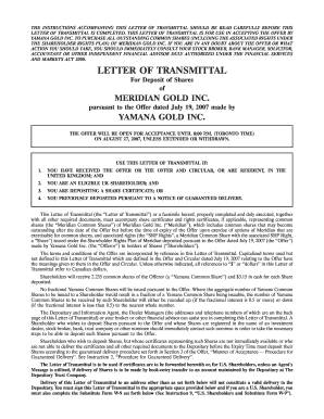 Letter of Transmittal for Meridian Gold Inc. Shares