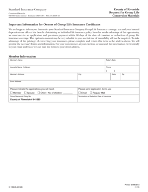 Standard Insurance Company Group Life Conversion Request