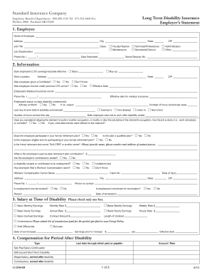 Long Term Disability Insurance Employer’s Statement