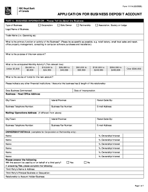 Business Deposit Account Application Form 11114