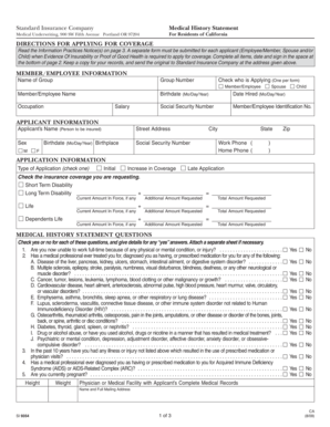 Standard Insurance Medical History Statement