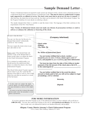 Demand letter example - Click here for a Sample Demand Letter - Allegany County