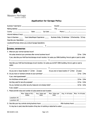 Garage Policy Application Form