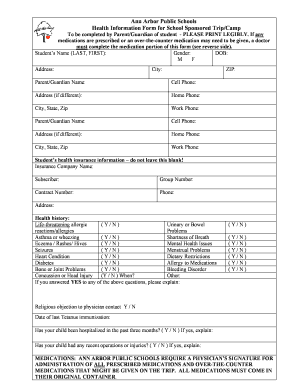 Ann Arbor Public Schools Health Information Form