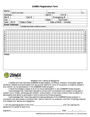 Zumba Registration Form