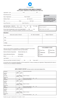 Centerplate Employment Application