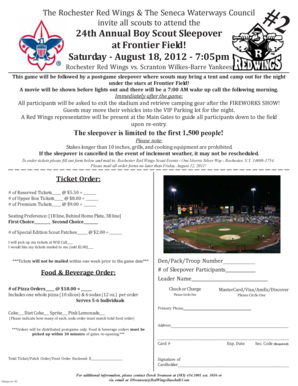 Rochester Red Wings Scout Sleepover Registration Form