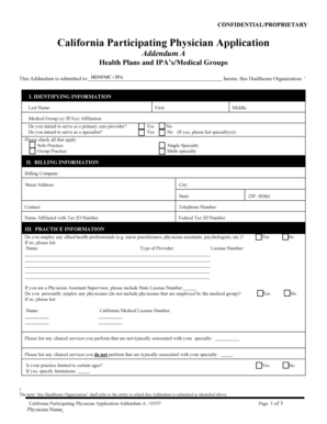 California Participating Physician Application Addendum A