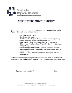 Acknowledgment of Receipt for Agency Orientation