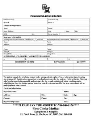 Physicians DME or O&P Order Form