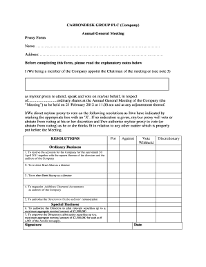 Proxy Form for Annual General Meeting