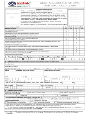 Death Claim Intimation Form