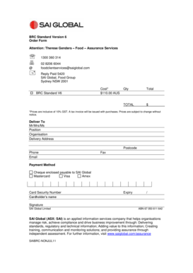 BRC Standard V6 Order Form