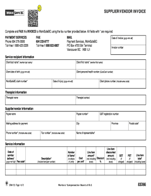 WorkSafeBC Supplier/Vendor Invoice