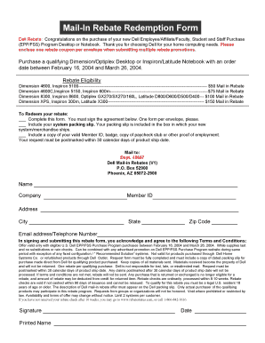 Dell Mail-In Rebate Redemption Form