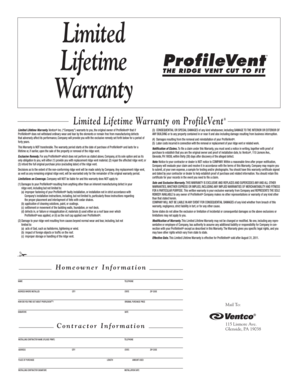ProfileVent Limited Lifetime Warranty