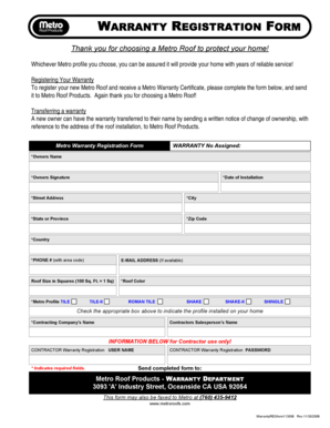 Metro Roof Warranty Registration Form