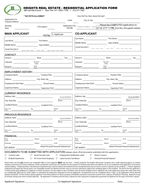 Heights Real Estate Residential Application Form