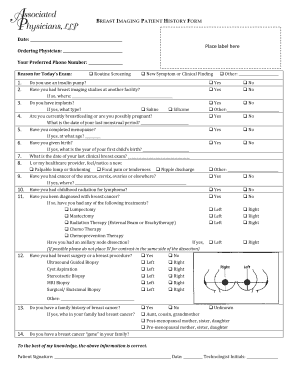 Breast Imaging Patient History Form