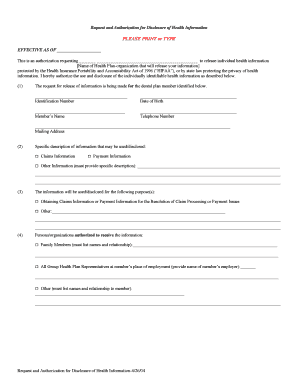 Request and Authorization for Disclosure of Health Information