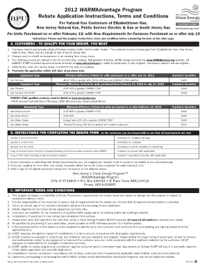 2012 WARMAdvantage Program Rebate Application